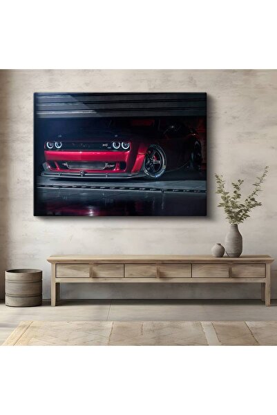 GülsenArt Dodge Challenger SRT Kırmızı Kanvas Tablo Işıklı Muscle Car Hemi Tablo