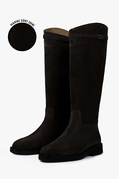 Shoeberry Women's Arlina Brown Genuine Suede Leather Boots