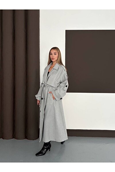 ALVOR Oversized Thick Fabric Long Transitional Double-Breasted Collar Belted Trench Coat