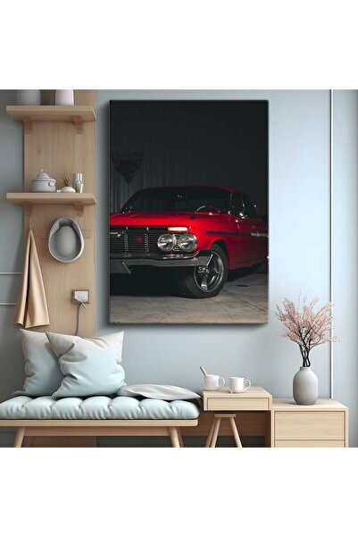 gurbaart Chevrolet Impala Kırmızı Muscle Car Kanvas Elegant Tablo Klasik Amer...