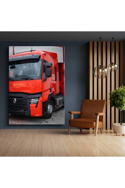 GülsenArt Renault Trucks Κόκκινο έργο ζωγραφικής σε καμβά με ένα ρυμουλκόμενο...
