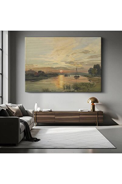 TosbArt J.M.W. Turner Gün Batımı Nehir Manzarası Kanvas Tablo Sanat Tablosu R...