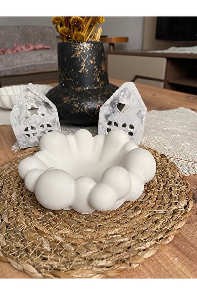 candleistanbul DEKORATİF takılık sunum ve mumluk beyaz beton bubble deniz kab...