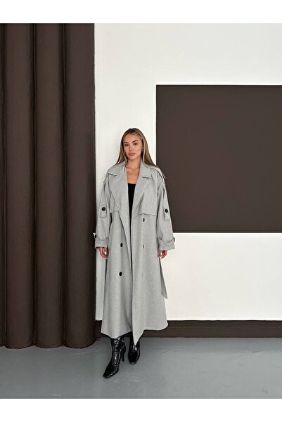 ALVOR Oversized Thick Fabric Long Transitional Double-Breasted Collar Belted Trench Coat