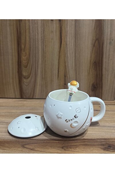 astronot كوب لطيف مع غطاء وملعقة، كوب مبتكر للقهوة والشاي والحليب، هدية مميزة