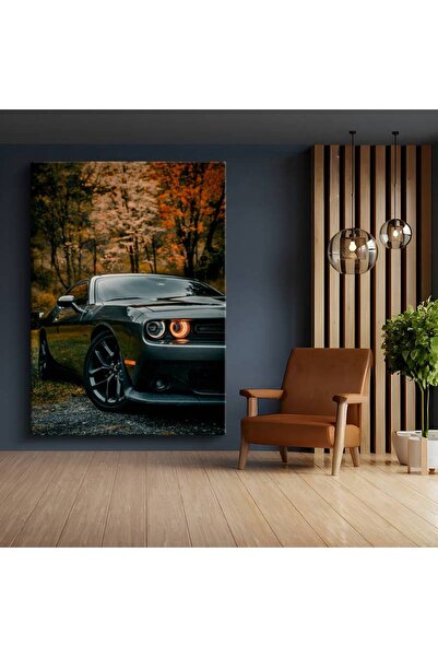 Genel Markalar Dodge Challenger Sonbahar Manzarası Kanvas Tablo Amerikan Musc...