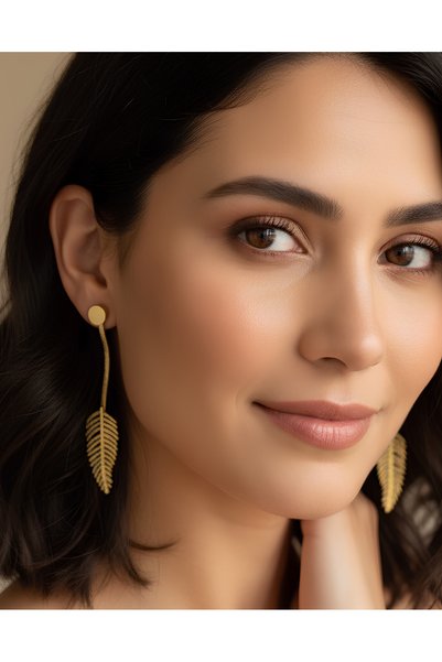 BANEDETTA New Season Gold Color Feather Leaf Pendant Trend Steel Earrings