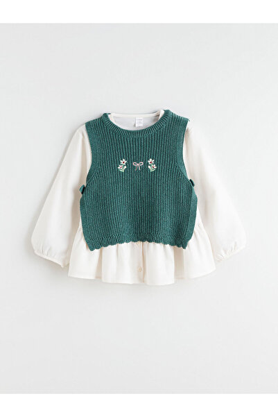 LC Waikiki Ecru Girl's Poplin Shirt and Sweater