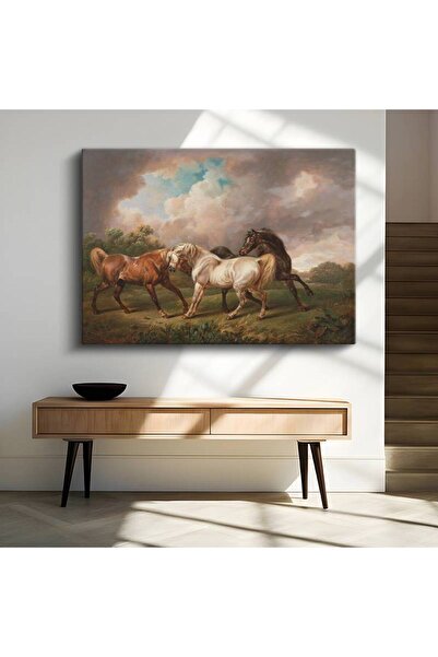TosbArt George Stubbs Çayır Atları Hayvan Manzarası Kanvas Tablo Sanat Tablos...