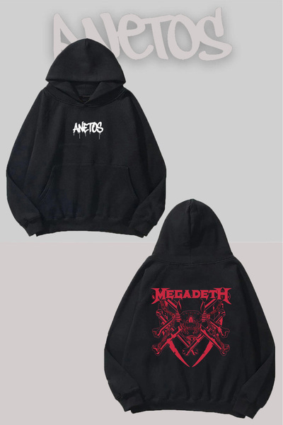 Anetos Megadeth Spate cu imprimeu Negru cu glugă Swea tricou