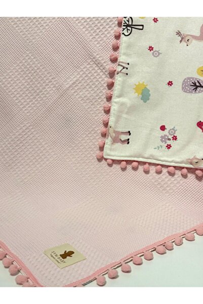 S.Y.M BABY Çift taraflı ponponlu pazen pike bebek battaniyesi