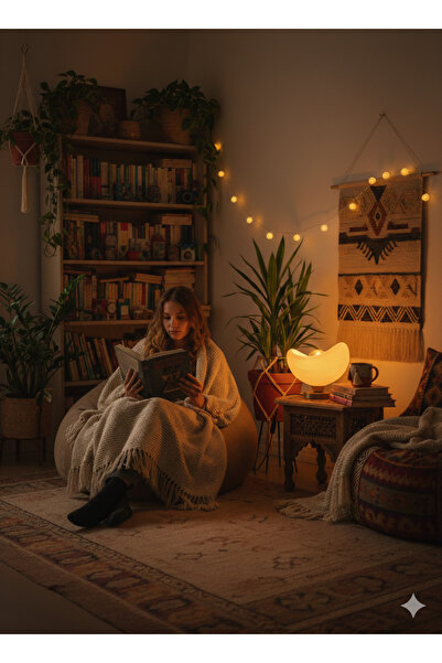 Findify Store Luna Tasarım Masa Lambası Altın Detaylı Abajur Loş Amber Işık, Rustik Ampul Hediyeli 20 x 37 cm