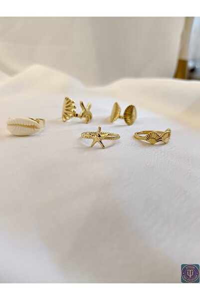 uyguntakıaksesuar مجموعة من 5 خواتم فولاذية بتصميم بحري - مجوهرات صيفية بوهيم...