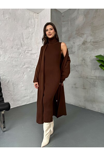 Elif Özbey Butik Σετ ζακέτα με καφέ φόρεμα