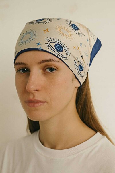 bahia butik aksesuar وشاح حريري نسائي، مقاس 50×50، بنقشة العين الشريرة والقمر...