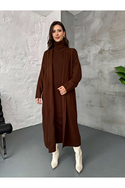 Elif Özbey Butik Σετ ζακέτα με καφέ φόρεμα