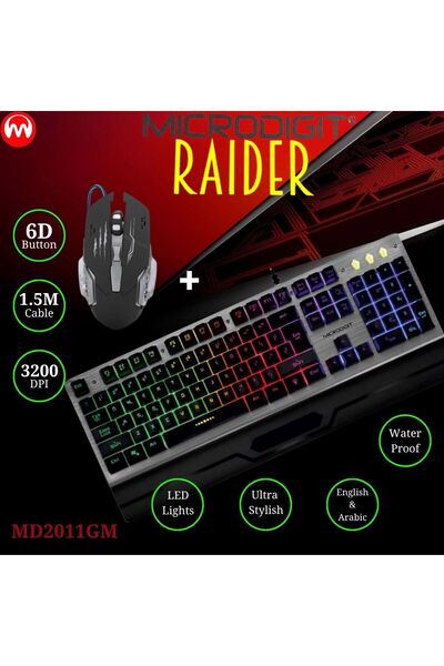 Microdigit Gaming Keyboard & Mouse Combo (English–Arabic, 3200 DPI, RGB Backlight, Free Mouse Pad)