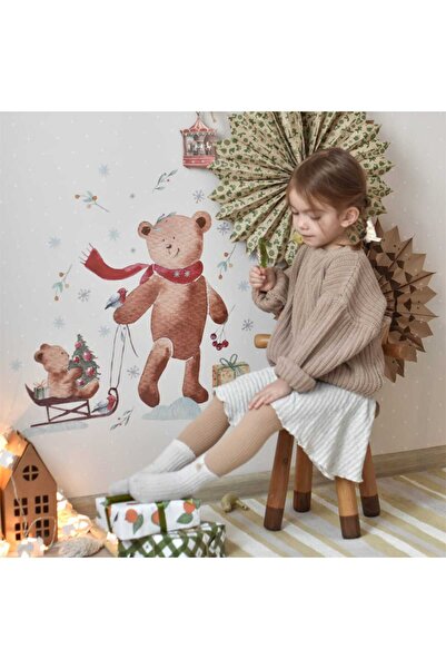 WALLHUMAN Веселі ведмедики на санчатах, новорічні наклейки
