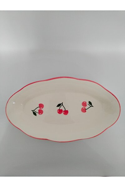 Zümrüdüanka Seramik Cherry Patterned Ceramic Boat Plate