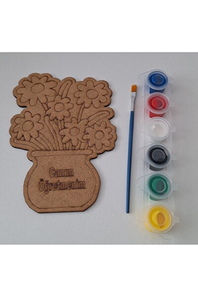 Ebrulisler Vazolu Çiçek 1 Boya 1 Fırça Canım Öğretmenim Öğretmenler Günü Ahşap Boyama Etkinlik Okul Sanat Seti