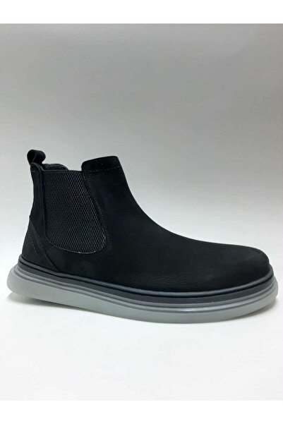 Bulldozer Genuine Leather Nubuck Transparent Sole Chelsea Model Black Color Winter Men's Boots