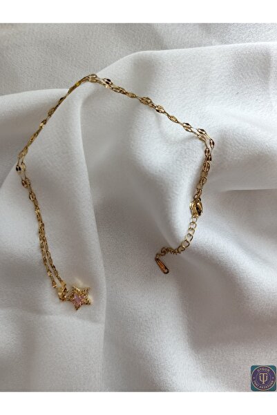 uyguntakıaksesuar قلادة من الفولاذ الذهبي على شكل نجمة حجرية وردية - تصميم عص...