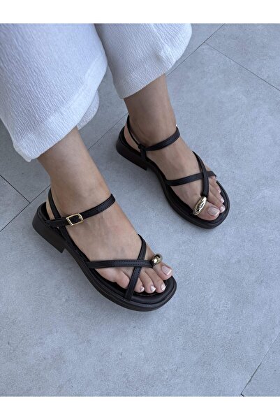 Elvinin Tarzı Mila Accessory Detailed Sandals (Bitter Brown)