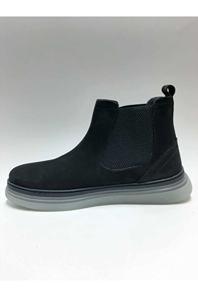 Bulldozer Genuine Leather Nubuck Transparent Sole Chelsea Model Black Color Winter Men's Boots