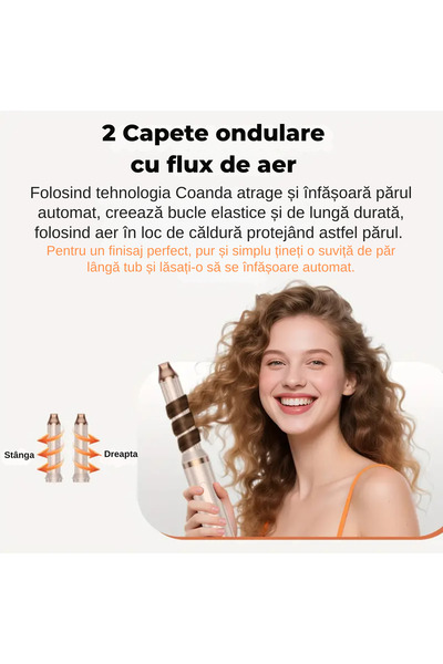 StfTauc Perie electrica, Set coafare 6 in 1 , 1400W, 3 Viteze si 3 Trepte temperatura, Ioni Negativi