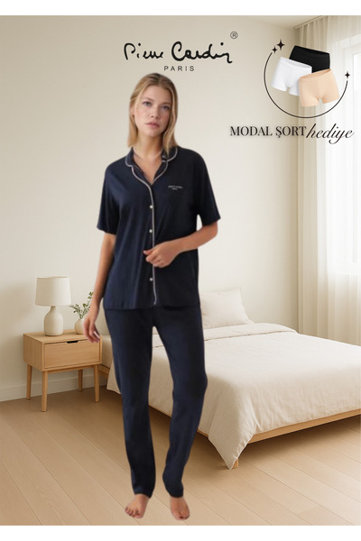 Pierre Cardin Women's Clothing Cotton & Modal Short Sleeve Shirt Pajama Set (Modal Shorts with Gift)