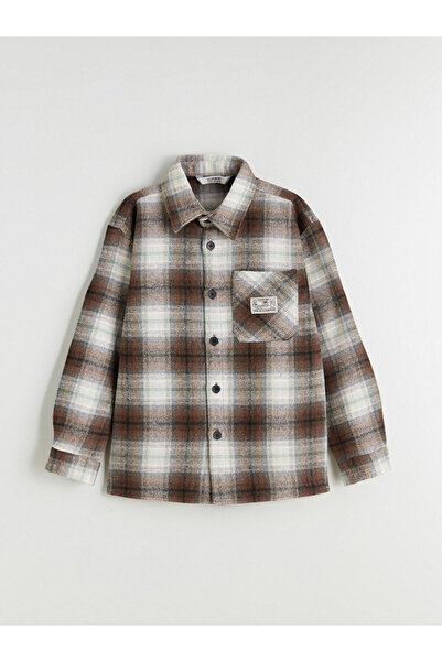 LC Waikiki Cămașă pentru băieți în carouri cu mâneci lungi LCW Kids Burgundy