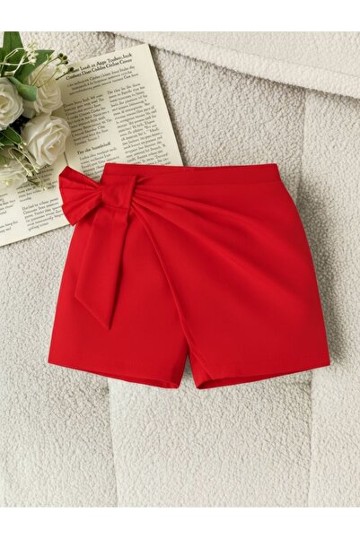 CARABO MODA Girl's Elastic Waistband Side-Tie Flap Shorts Skirt (Size Measurements Are Available in the Photo)