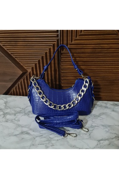 ERGİNCİ HOME Crocodile Double Strap Shoulder Hand and Crossbody Women's Bag with Metal Chain Detail