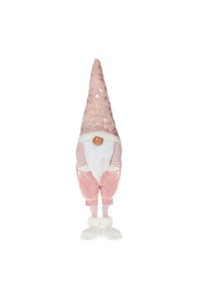 Jumbo Figurină decorativă de Crăciun în formă de gnom cu salopetă roz și căci...