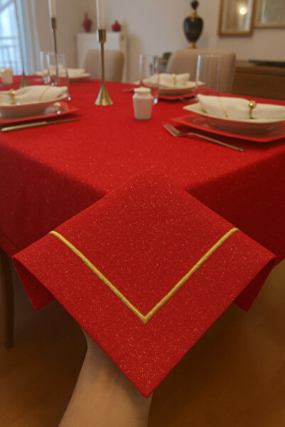 Zeren Home Piko Wrap Detailed Polyester Linen Carefree Glitter Tablecloth Red