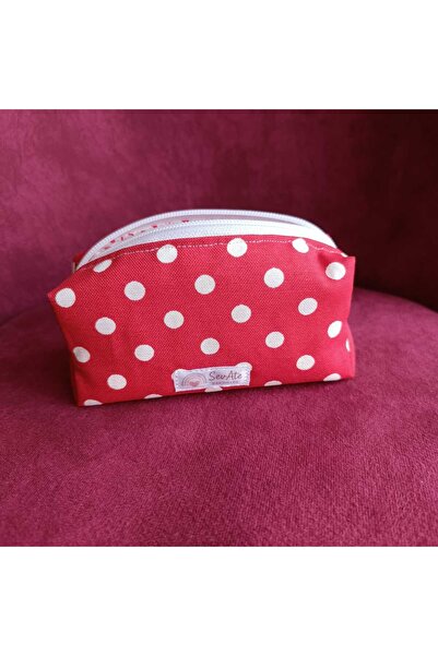 Handmade Waterproof-Kırmızı Renk Beyaz Puantiyeli Organizer Çanta/Hijyen Çant...