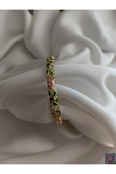 uyguntakıaksesuar سوار من الفولاذ الذهبي بنمط زهور ملونة من مينيلي - تصميم عت...