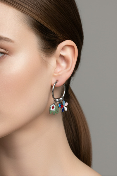 Modacaprea Çelik Filli Çiçekli Klipsi Kadın Küpe I Karamaz Kadın Çelik Küpe