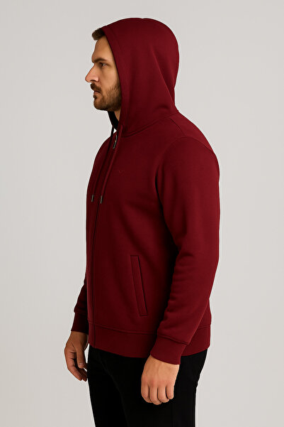 Maccali Men's Long Sleeve Claret Red Hooded Zippered Sweatshirt