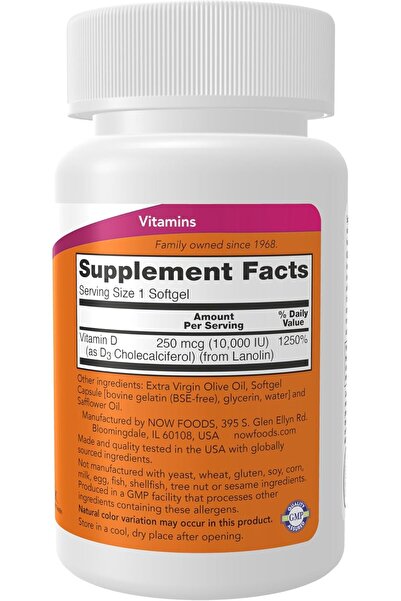Now Vitamin D-3 10,000 IU, 120 Softgels