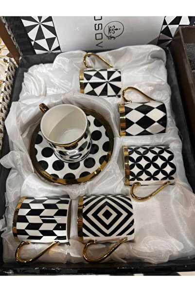 Kosova Black and White Different Patterned Coffee Cup Set