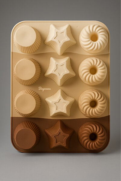 BEYZANA قالب كعك من السيليكون المقاوم للحرارة مكون من 12 قسمًا على شكل مافن مختلط