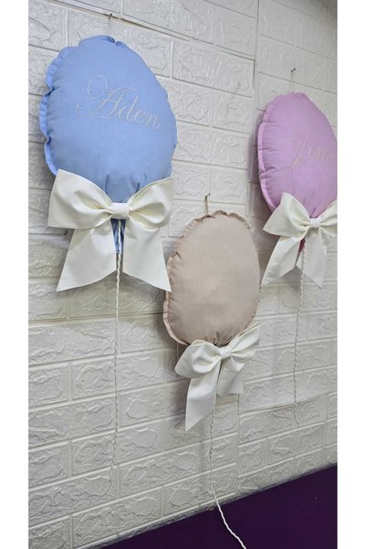 s'he design organizasyon Embroidered Name 25X35 Large Size Balloon Pillow Baby Room