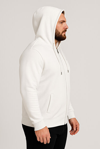 Maccali Ανδρικό μακρυμάνικο λευκό φούτερ με με κουκούλα φερμουάρ