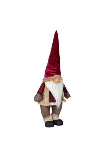Jumbo Christmas Decorative Gnome Figurine - Beige Fur, Burgundy Velvet Hat, 70 cm