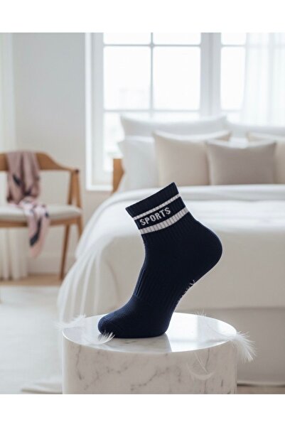 Galaxy Socks Lacivert Beyaz Çizgili Kolej Unisex Havlu Çorap Dikişsiz
