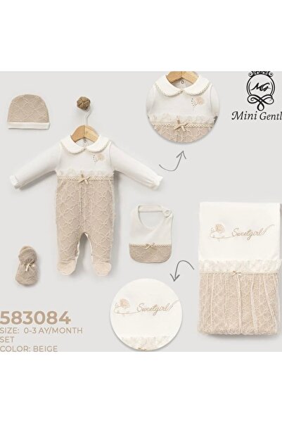 Baby shine طقم استقبال مواليد بنات - 100% من القطن الطبيعي - 5 قطع - طقم كريم...