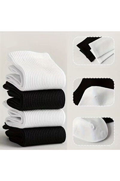 SEVORIA 6' LI Unisex Desensiz Kolej&Tenis Çorabı (3 SİYAH + 3 BEYAZ)