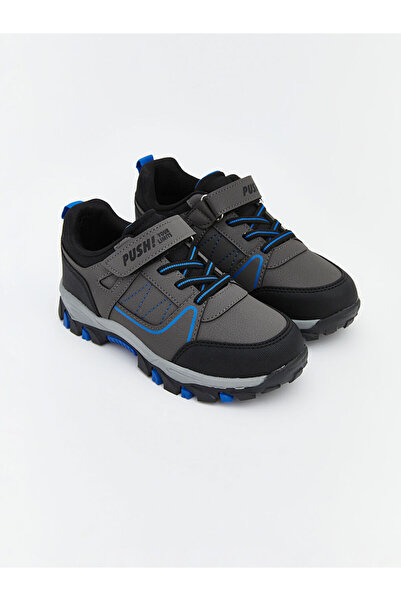 LC Waikiki Gray Lace-Up and Velcro Boys' Trekking Shoes