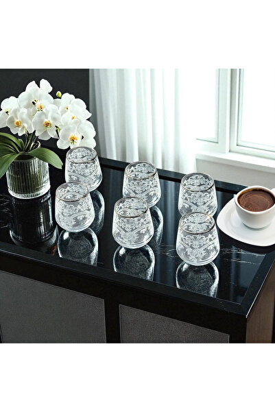 P H Panayır Home Love 6-Piece Silver Gilded Brown Glass Water Glass Set 95 Cc